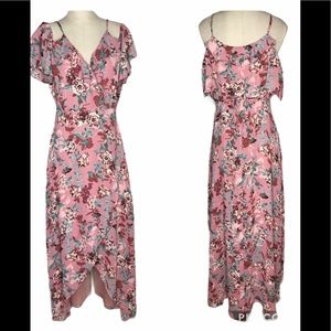 CHELSEA28 Floral Ruffle Cold Shoulder Wrap Dress